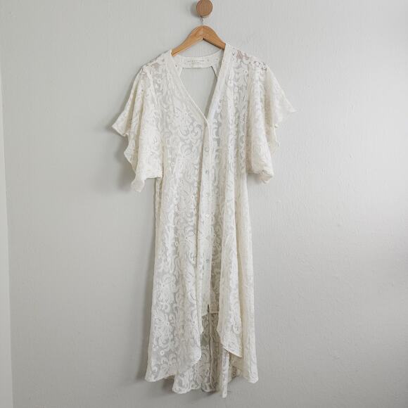 Saltwater Luxe White Ivory Sheer Floral Lace Duster Button Front Dress - Picture 1 of 12
